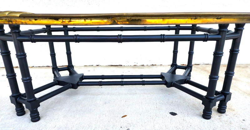 Brass Tray Coffee Table Bamboo Glass Chippendale Asian Regency gallery