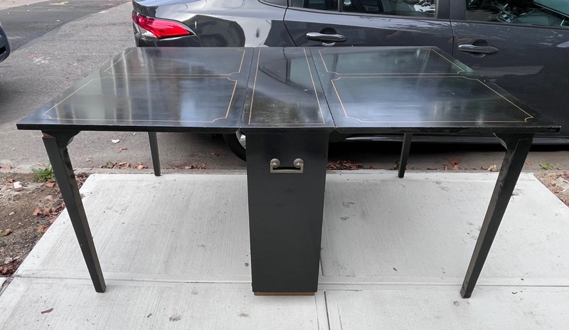 Vintage Foldable Dining Table – Black w/Gold Trim