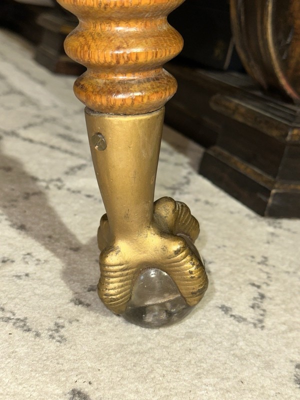Antique Circa Victorian Oak Side Table w/ Glass Ball & Claw Feet 1890-1900 gallery
