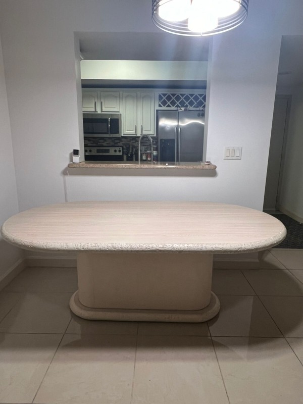 Vintage 1990’s Cream Colored Rounded Wood and Stone Table