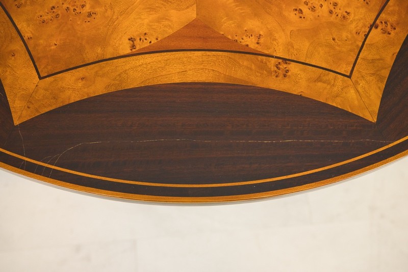 NO TARIFFS! 4' traditional ornate round mahogany Centre Table with inlay gallery