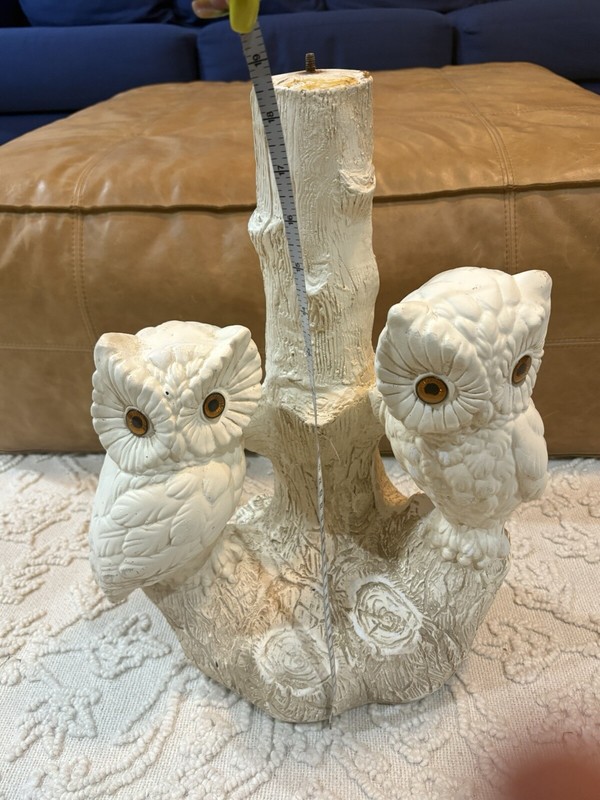 Vintage Mid Century 1970's Chalkware 2 Owls on Tree Branch Side End Table Base gallery