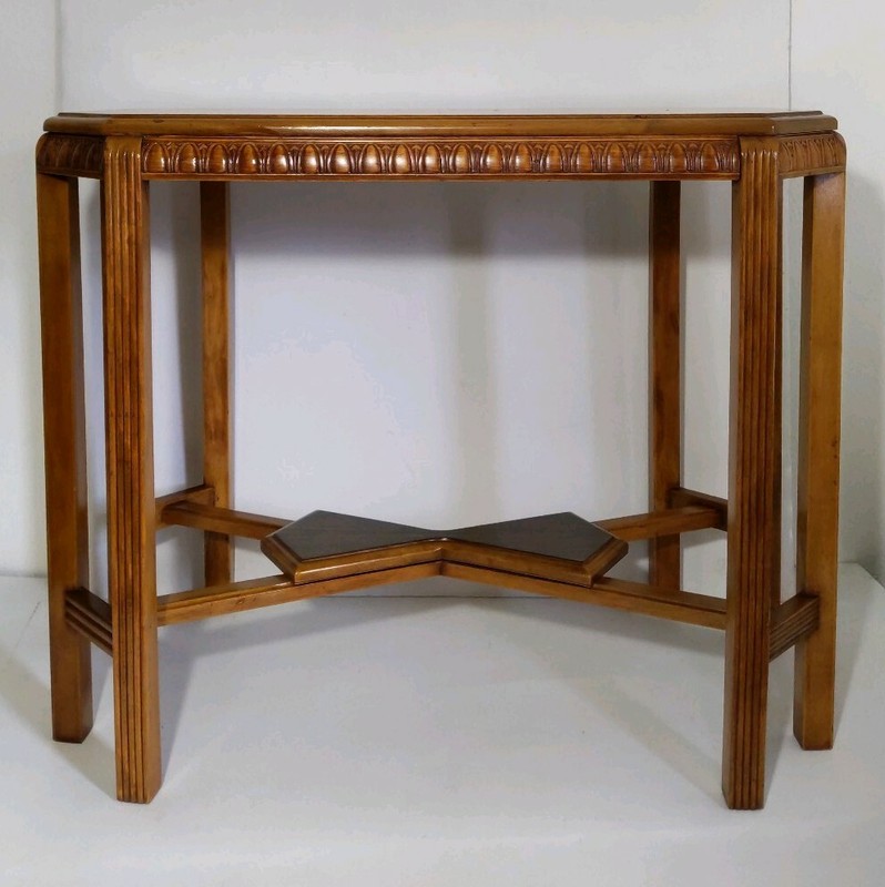 Vintage Art Deco Octagonal Wood Console/Entry/Hall Table - Regency gallery