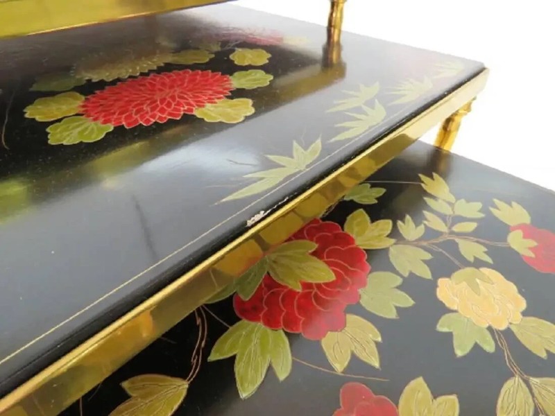 Set Brass French Maison Bagues Style Faux Bamboo Form Chinoiserie Nesting Tables gallery