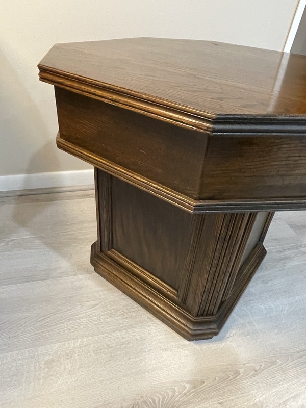 Vintage Ethan Allen Royal Charter Jacobean Oak Octagonal Side Table 1980s Rare gallery
