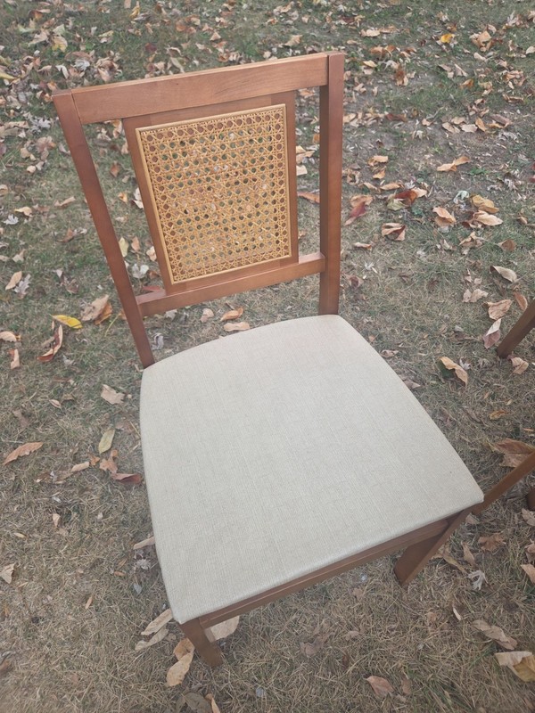 MID CENTURY STAKMORE CANE BACK FOLDING CARD TABLE AND CHAIRS SEE PHOTO DESCRIPT. gallery