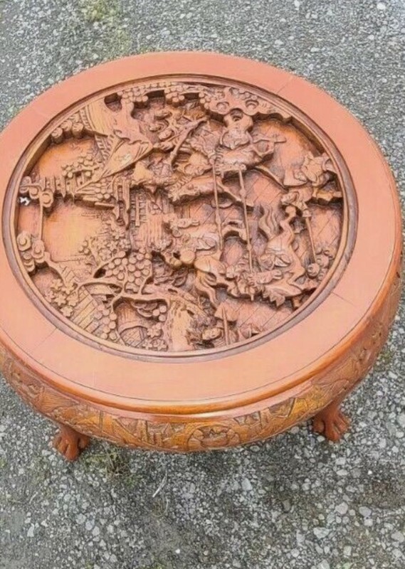 Antique oriental Chinese tea table-rose wood gallery