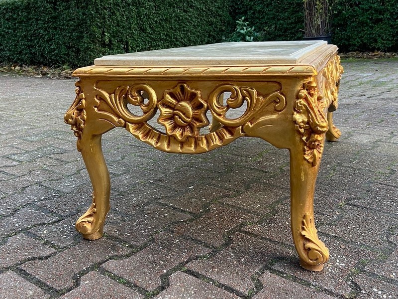 Table Italian Baroque Gilt Beech Marble Coffee Vintage 1970s Elegant gallery