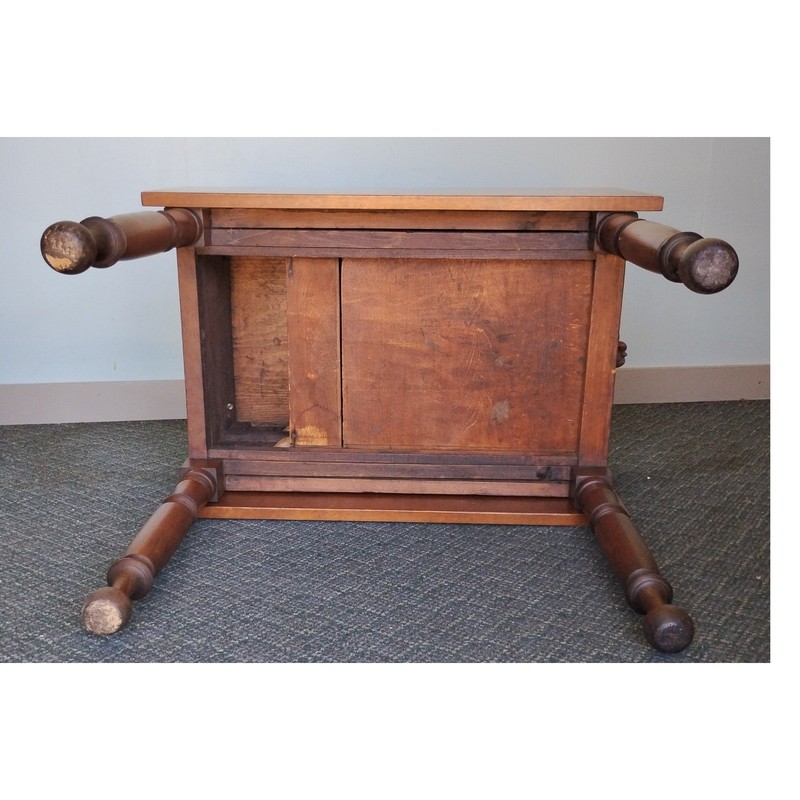 Antique Drop Leaf Table Solid Walnut Wood 2 Drawer 29"T Carved Pulls Turned Legs gallery