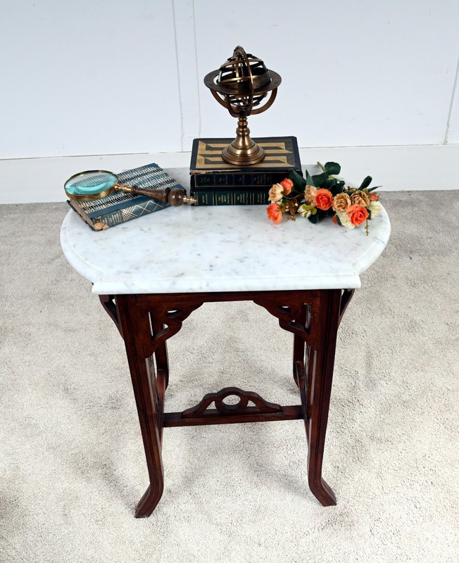 Arts and Crafts Side Table Marble Top Occasional 1900