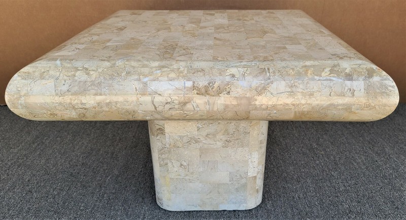 70's KARL SPRINGER Style Tessellated Fossil Stone Coffee Side Table gallery