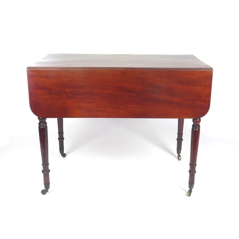 Antique Drop Leaf Table Pembroke Mahogany Inlay Turned Legs 19th c gallery