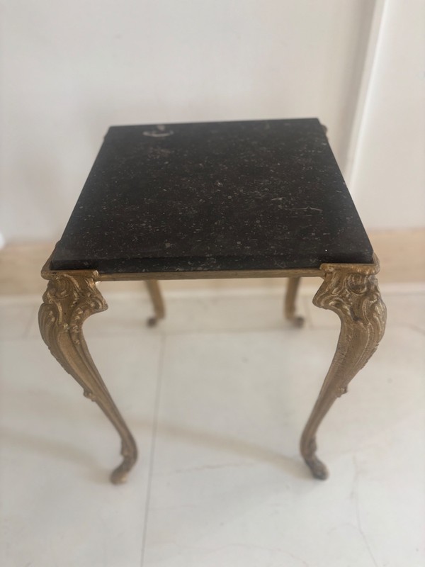 Antique Occasional Side table Marble Top Brass Legs heavy Hollywood regency gallery