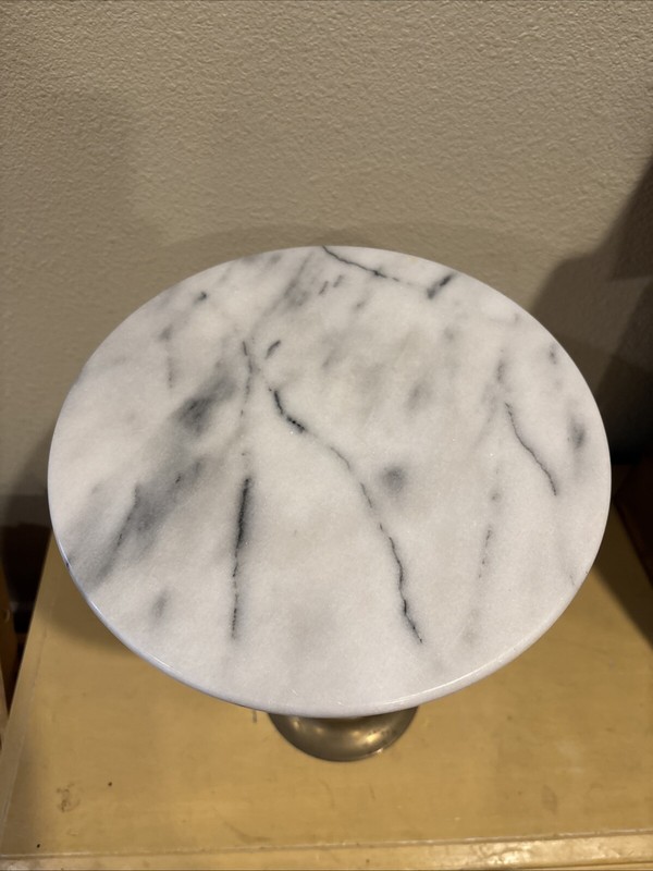Vintage White & Gray Marble And Brass Plant Stand Accent Table 12”x17.5” gallery