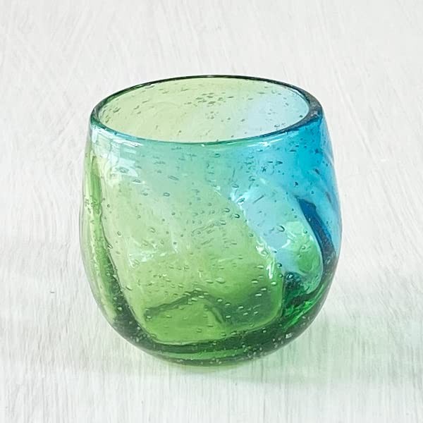 Ryukyu Glass Rocks Glass Okinawa Souvenir Churaumi Barrel Glass Green x Blue