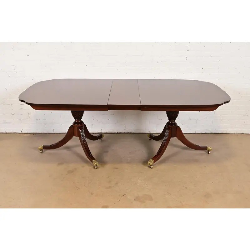 Stickley Georgian Double Pedestal Extension Dining Table, Newly Refinished