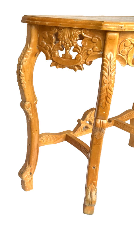 ANTIQUE CARVED SOLID WOOD & MARBLE TOP CONSOLE TABLE+ CORNER STAND VINTAGE- L@@K gallery