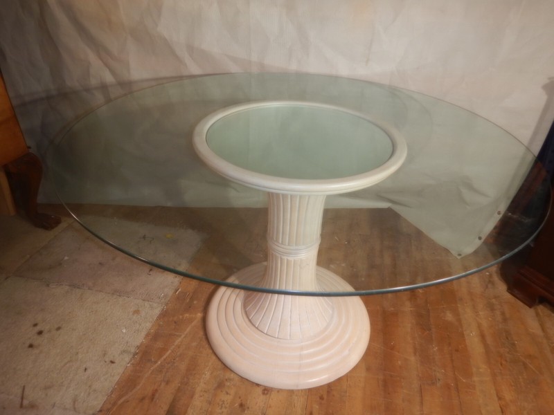 Italian Glass Top Table Beech wood Dining shabby white wash Beachy Boho gallery