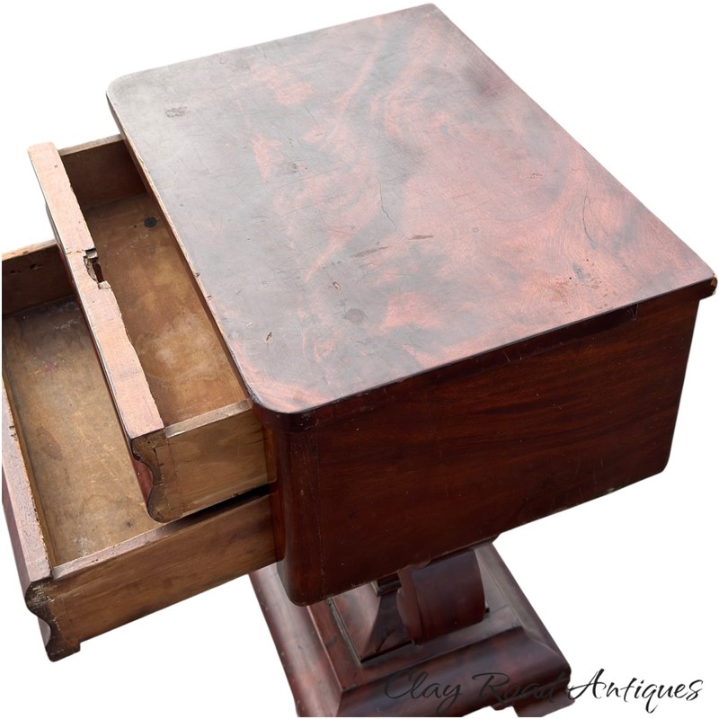 Antique empire table end stand flame mahogany 1840 2 drawer work sewing gallery