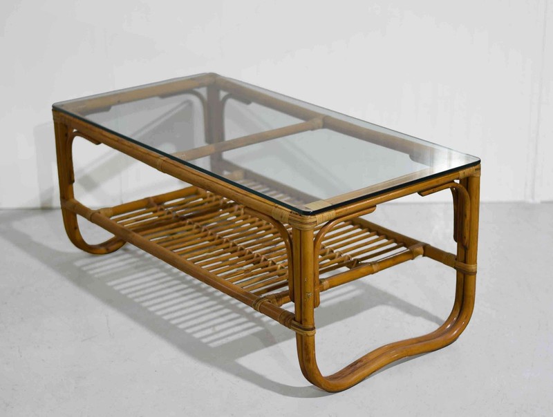 Vintage Palm Beach 2 Strand Rattan Bamboo Coffee Table Style of Franco Albini gallery