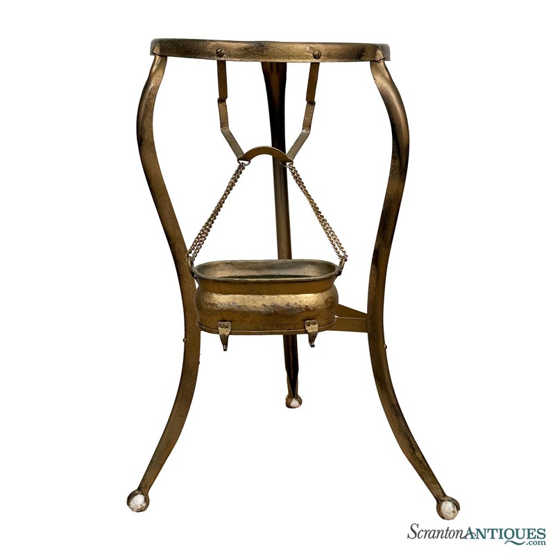 Antique Wrought Iron Gold Gilded Pedestal Stand w/ Milk Glass Ball & Claw Feet