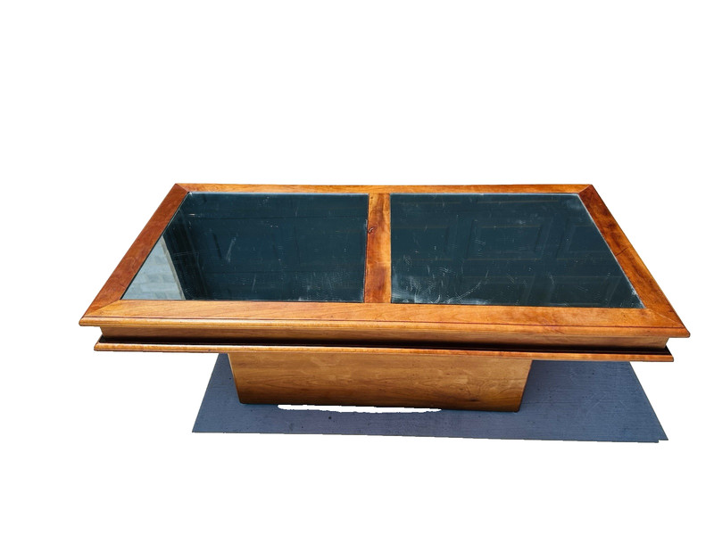 Beautiful Mid Century Modern Solid Walnut Cocktail Coffee Table W/ Mirrored Top