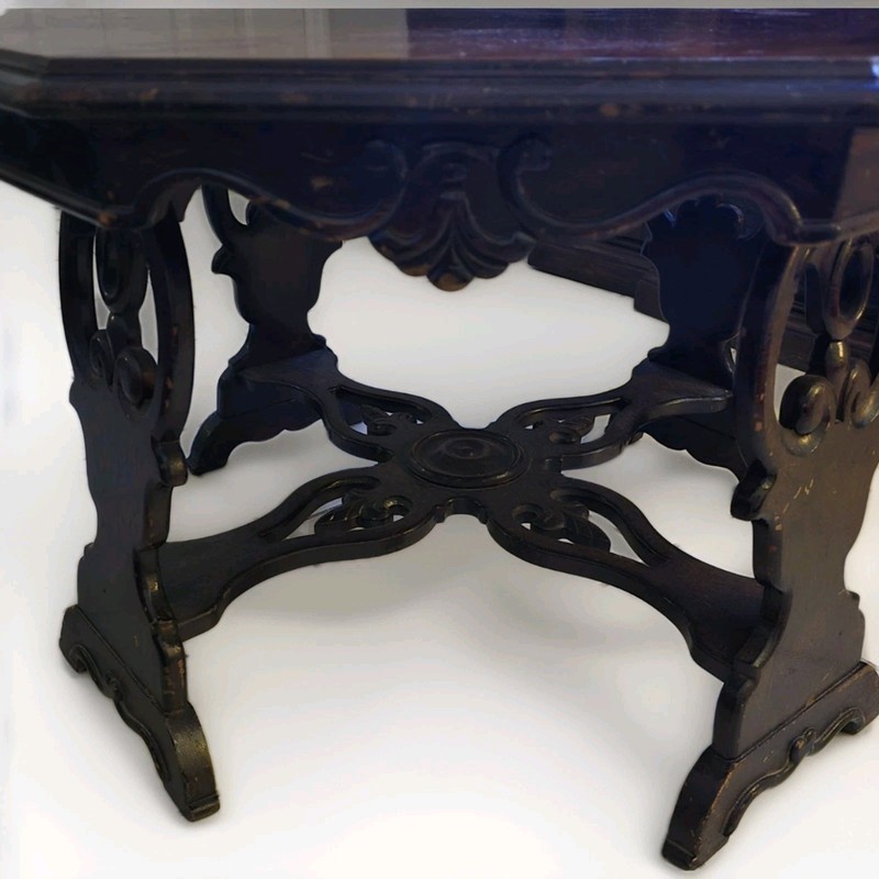 Carved Victorian Octagon Walnut Centerpiece Table 33"Wx20"H gallery
