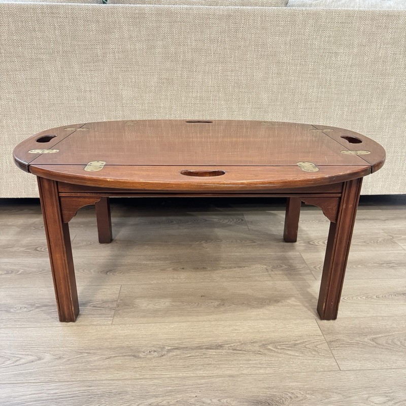Vintage Thomasville Butler Tray Coffee Table Folding Wood Brass gallery