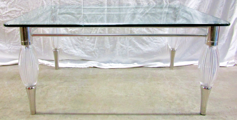 Mid-Century Modern Chrome with Limerick Crystal Legs Glass Top Coffee Table gallery