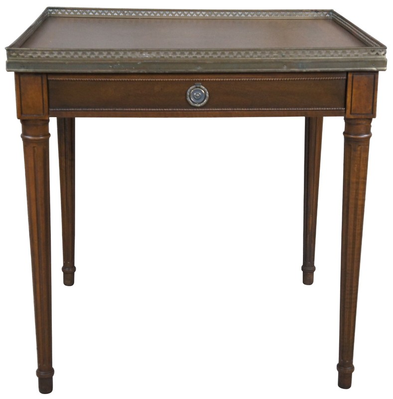 Vintage Baker Furniture French Louis XVI Style Walnut Accent Table Brass Gallery