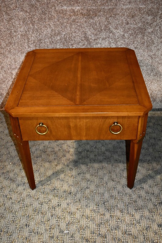 Vintage Baker Square Mid Century Accent Table w/Diamond Inlaid Top & Drawer gallery