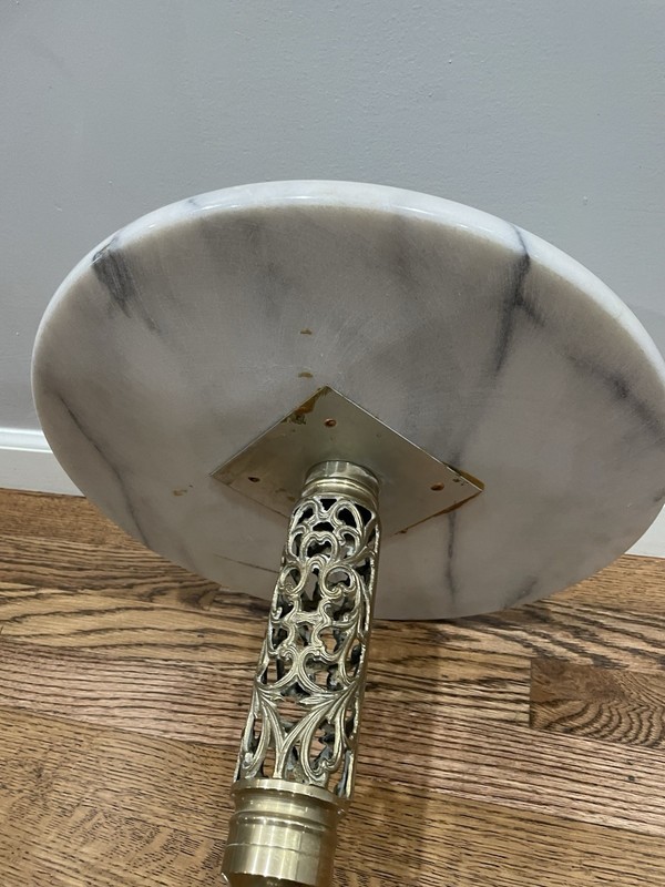 Vintage Brass Filigree And Marble Top Pedestal Side Table 17-1/2” Tall NL gallery
