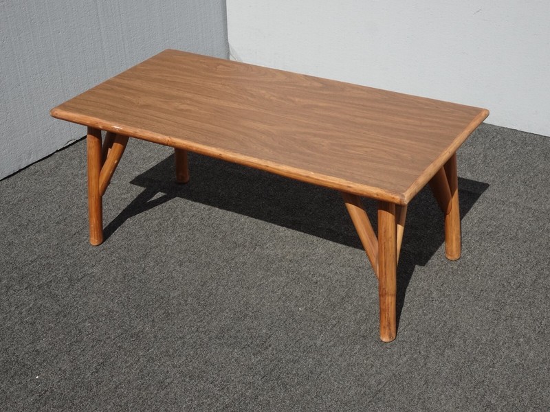 Set Vintage Mid Century Modern Bamboo Coffee Table and End Table w Laminate Top gallery
