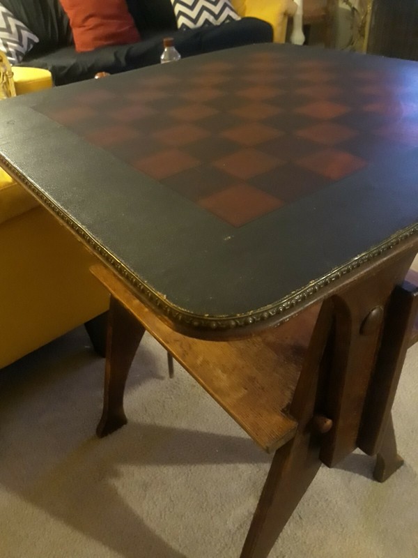 WAS $695 Antique Primitive Rustic Chess Checkers Table /Converts To Chair Rare! gallery