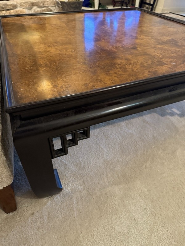 Ethan Allen Large Ming Dynasty Style Square burl wood Coffee Table gallery