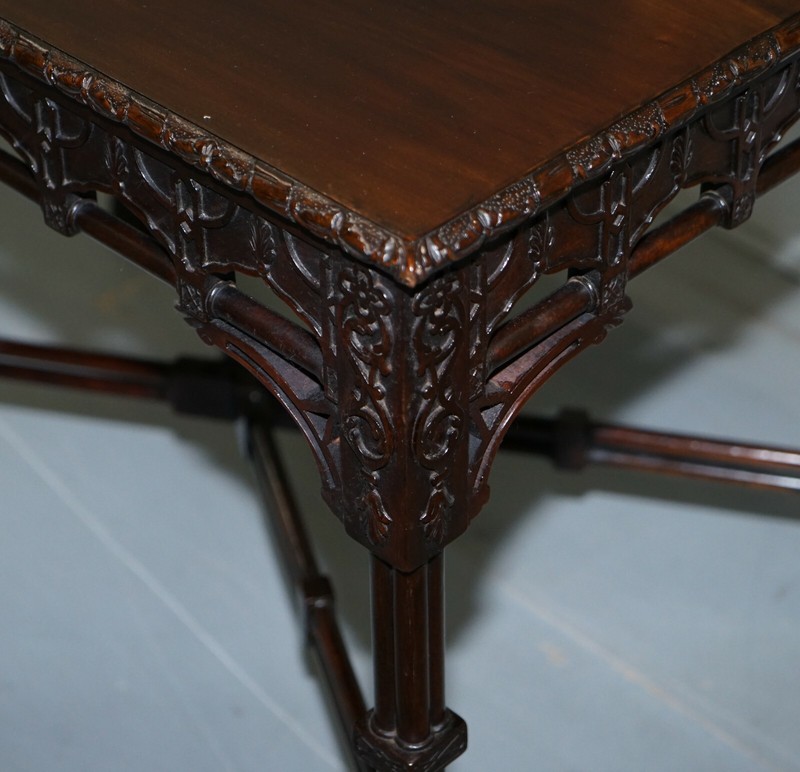 RARE 19TH CENTURY THOMAS CHIPPENDALE CLUSTERED COLUMN LEG SILVER TEA SIDE TABLE gallery