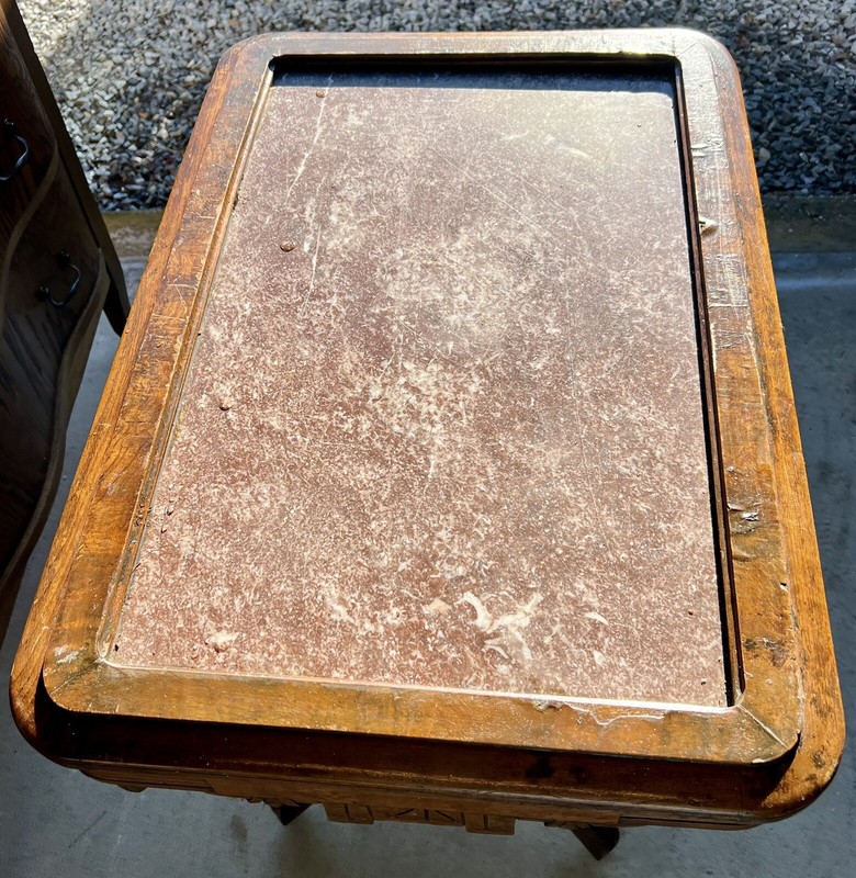 Oak Marble Top Victorian Accent Table Philadelphian