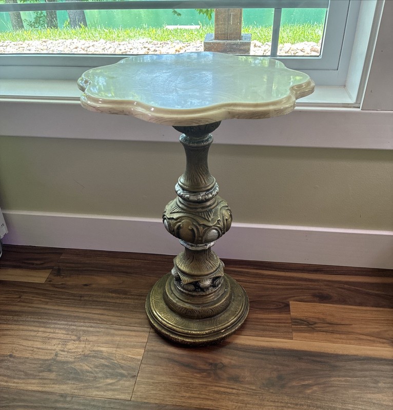 Vintage Beige Faux Marble Resin Pedestal Side Table Plant Stand