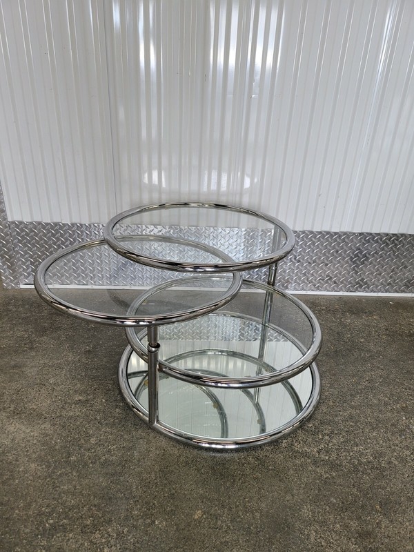 1970’S SPACE AGE CHROME ROUND SWIVEL FOUR TIER TABLE
