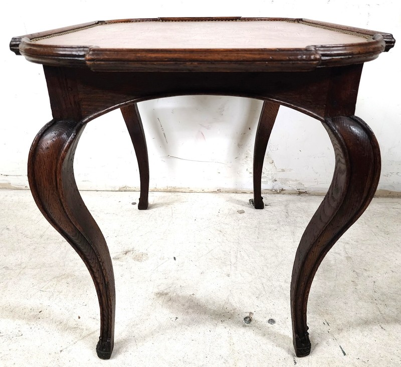 Country French Side Table Leather Top Oak Antique gallery