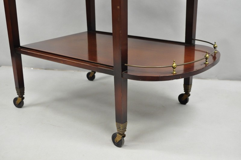 Vintage French Regency Mahogany 2 Tier Brass Gallery Rolling Bar Cart Server gallery