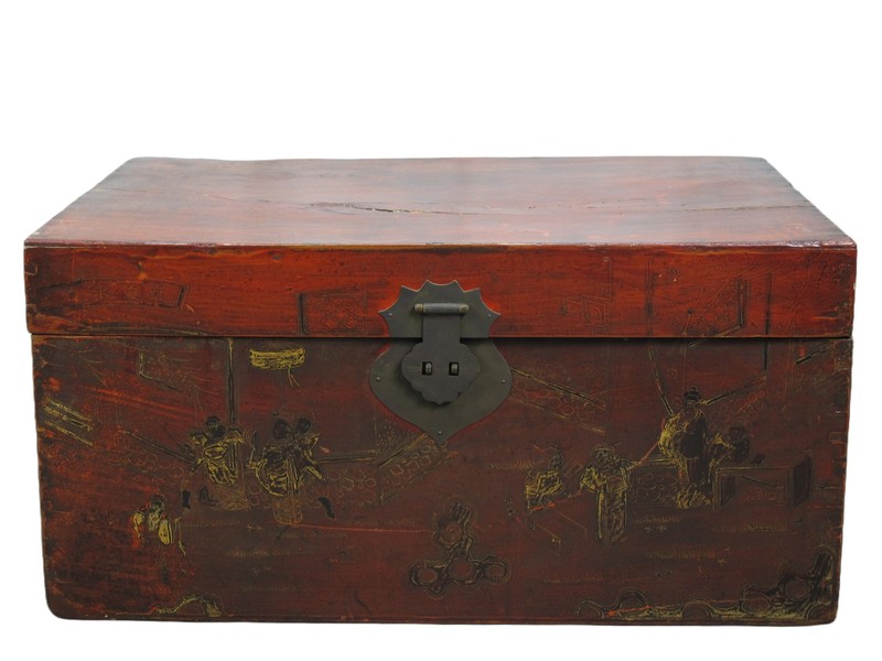 Red 27" Inch Long Antique Accent Trunk Table gallery