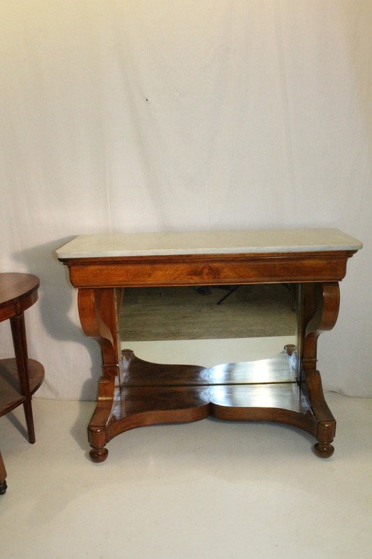 Exquisite English Regency Inlaid Marble Top Hallway Console Table gallery
