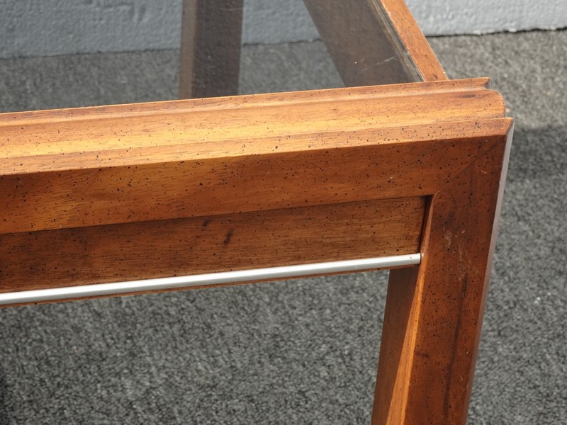 Vintage Mid Century Modern Brown End Table with Smokey Glass gallery