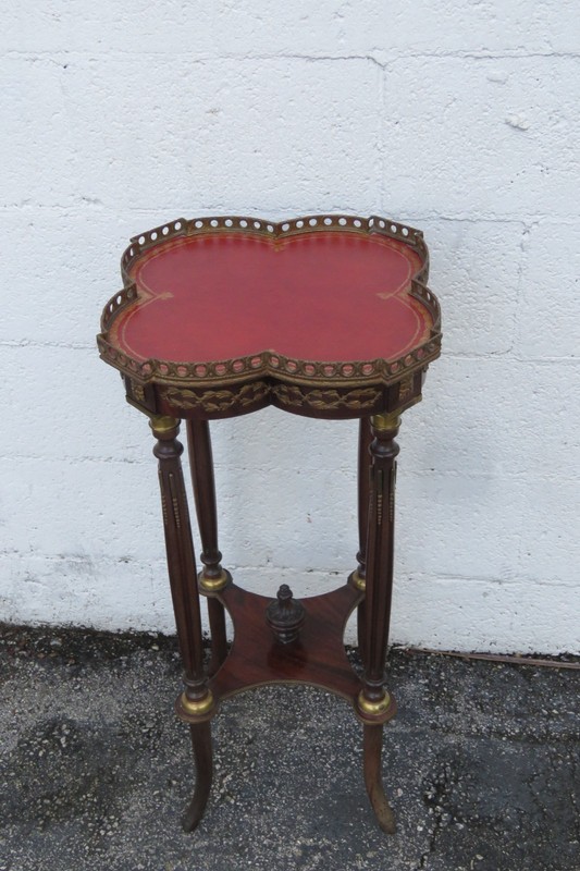 French Leather Top Inlay Tall Brass Apron Plant Statue Stand 6087 gallery