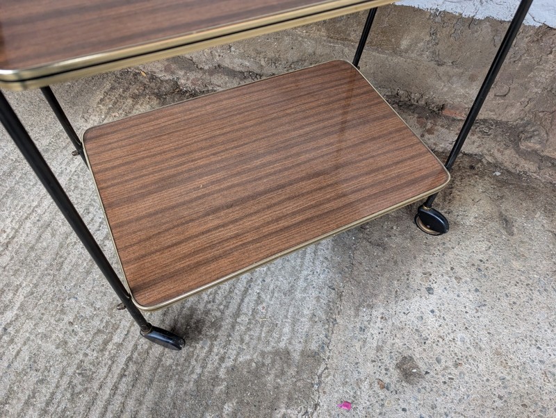 Serving Cart Tea Cart Walnut 60s Table Side Table Brass Mid Century gallery