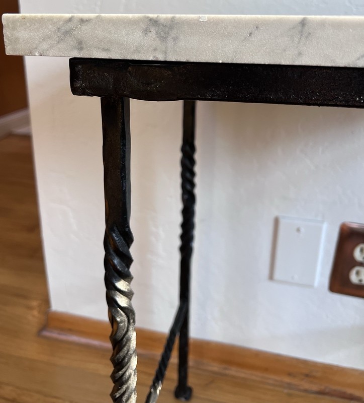 Mediterranean Wrought Iron Marble Side Table Barley Twist Legs Vintage gallery
