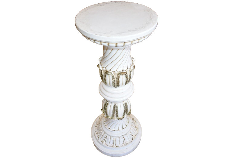Vintage White Faux Marble Pedestal Plant Stand gallery