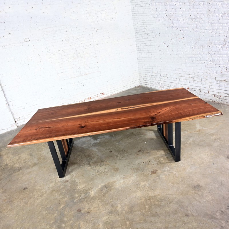 Organic Modern Custom Conference Table Natural Walnut Top Powder Black Base