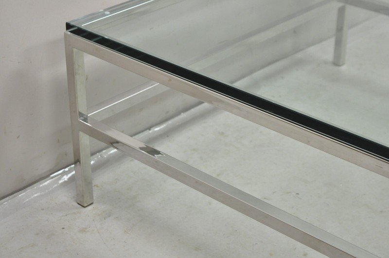 Vtg Mid Century Modern Milo Baughman Style Chrome & Glass Square Coffee Table gallery